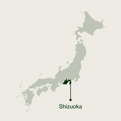 Map of Japan highlighting Shizuoka Prefecture, where Nio Teas tea is grown