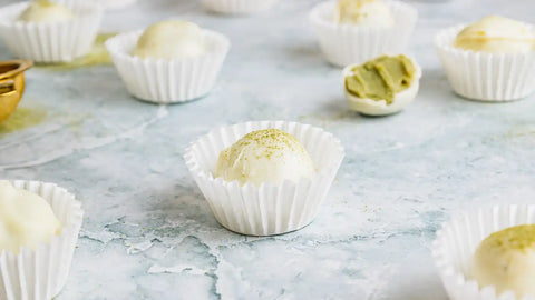 matcha truffles recipe with creamy ganache filling and white chocolate coating